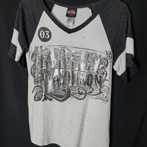 Harley Davidson Black and White Graphic Tee
